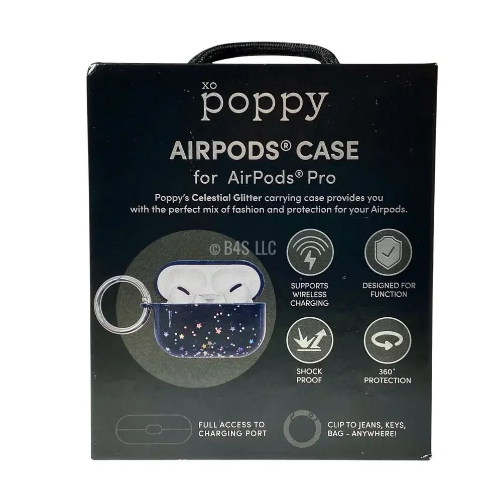 XO Poppy AirPods Pro Case Celestial Glitter Protective Cover Black